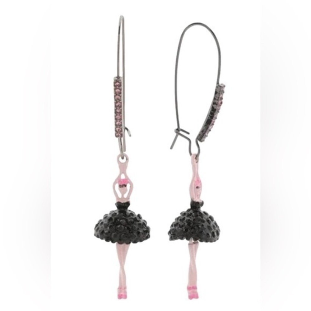 Betsey Johnson Ballerina Hook Earrings Black Pink for Women